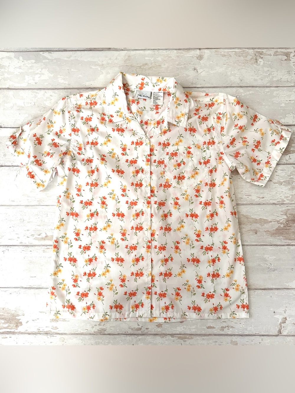 Bobbie Brooks M Womens Floral Spring Button Up Short Sleeve Shirt Size Medium
